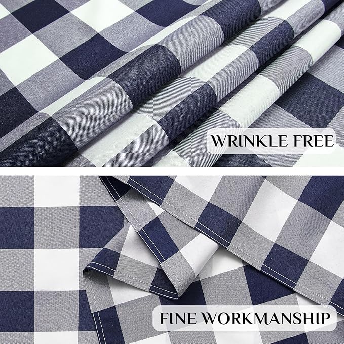 Softalker Gingham Checkered Tablecloth Rectangle - Outdoor Waterproof Buffalo Plaid Table Cloth, Stain Resistant Washable Table Cover for Picnic, Camping, Dining - Navy Blue and White, 60 x 120 Inch