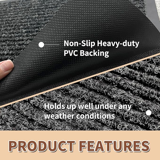 Front Door Mat Outdoor, Non-Slip and Heavy Duty Welcome Mat, Low Profile Easy Clean Indoor Outdoor Doormat for Patio Entryway with Durable PVC Backing.(Black and White 47"x31")