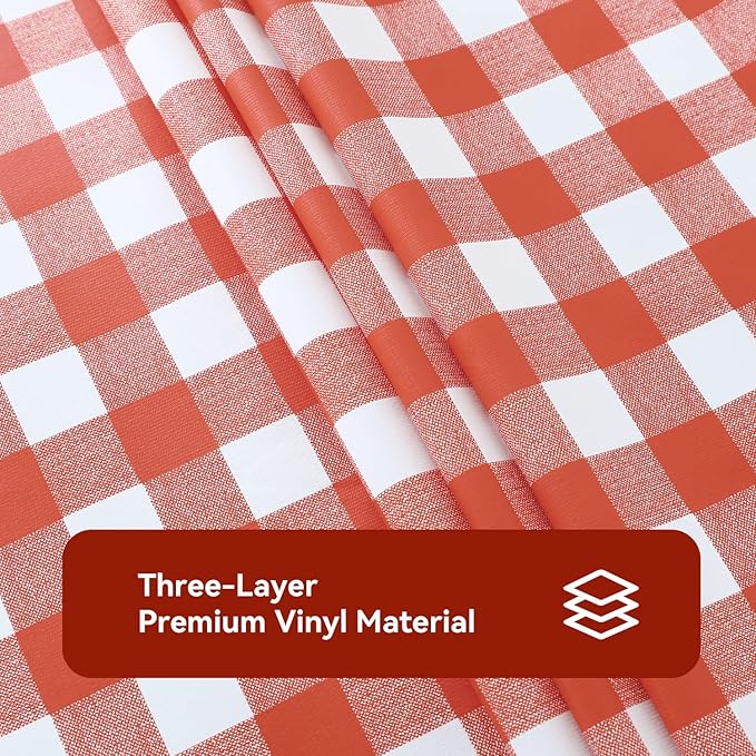 Romanstile Rectangle Vinyl Tablecloth, 100% Waterproof Buffalo Gingham Plastic Table Cloth, Heavy Duty Wipeable Checkered Table Covers for Outdoor, Camping, Picnic, Patio - 60 x 102, Red and White