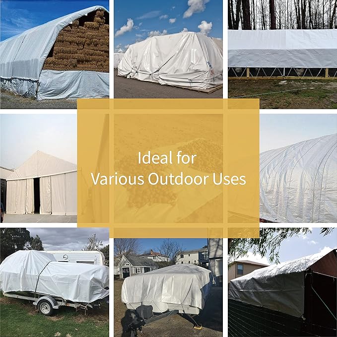 GUARD SHIELD Tarps Heavy Duty Waterproof 16x20 Feet White Poly Tarp Cover Outdoor Thick UV Resistant Tarpaulin with Grommets 10mil (2-Pack)