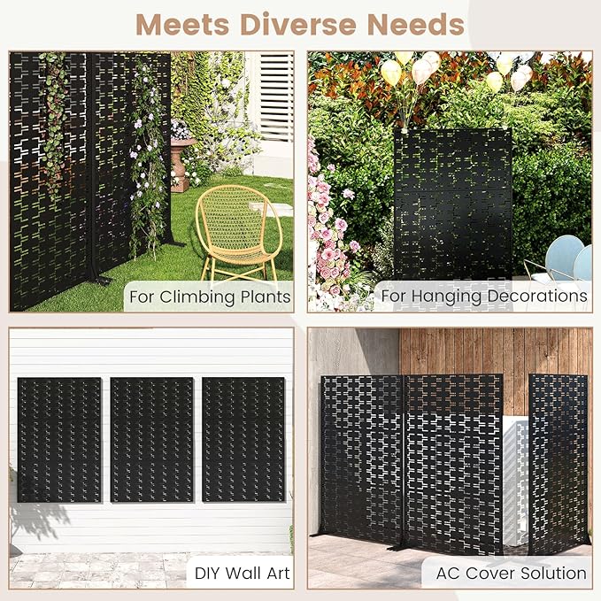 Giantex Metal Privacy Screen 72''H x 48''W, Powder-Coated Decorative Outdoor Fence Panel, Wall Divider for Room Separation, Freestanding Patio Divider for Garden, Balcony & Yard (Brick Pattern)