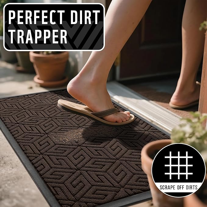 Yimobra Extra Large Door Mat 60x36, All-Weather Waterproof Outdoor Mats for Front Door, Non Slip Rubber Doormat for Patio Proch Outside Entryway Indoor, Brown