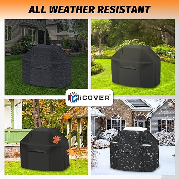 iCOVER Grill Cover 70 Inch, BBQ Grill Cover for Outdoor Grill, 600D Heavy-Duty Waterproof BBQ Cover, Large Barbecue Gas Grill Covers for Weber, Charbroil, Brinkmann, Nexgrill and More, Black