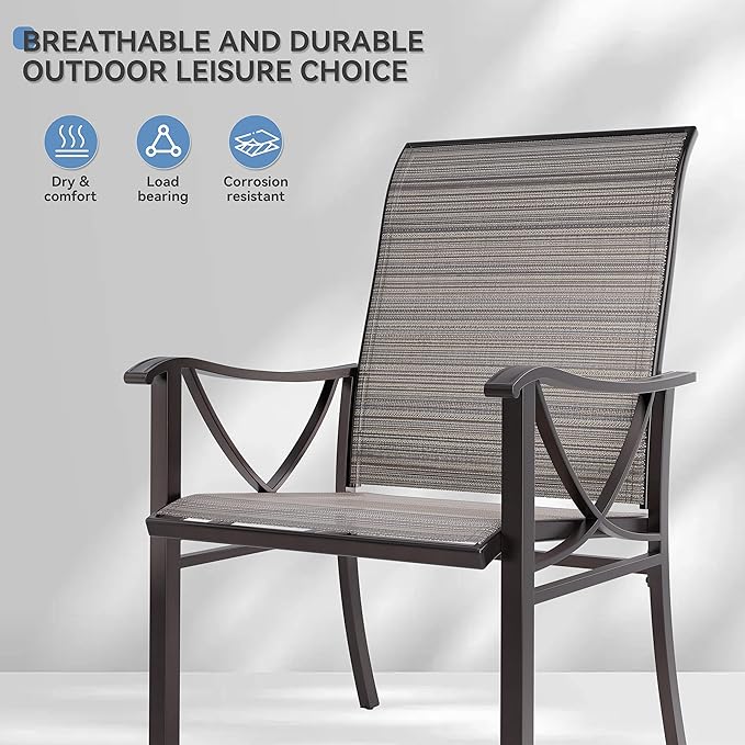 Kurapika 9-Piece Patio Dining Set, Patio Furniture Set for 8, Outdoor Large Metal Table with Umbrella Hole and Textilene Chairs, for Garden, Deck, Porch, Pool All Weather, Brown