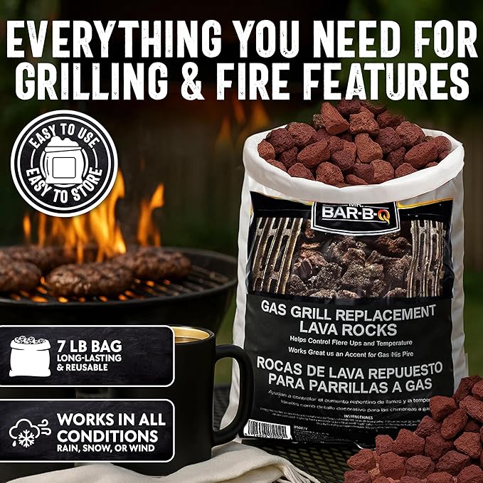 7lb Natural Volcanic Lava Rocks for Gas Fire Pit & Grill – Stones for Indoor/Outdoor Propane Fireplaces – Even Heat Distribution, Reduces Flare Ups Lava Rock by FryOilSaver Co. (Pack of 1)
