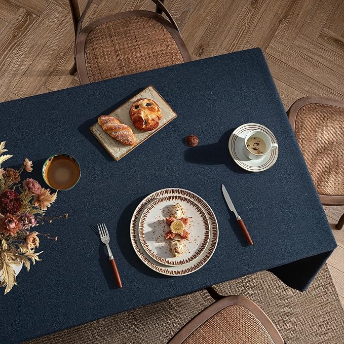 MIULEE Navy Blue Linen Polyester Tablecloth 60x84 Inch Rectangle Table Cloth Waterproof,Stain Resistant & Wrinkle Resistant for Dining Party Wedding