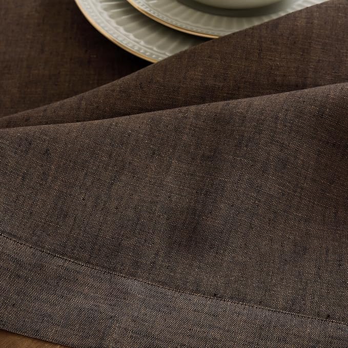 Solino Home Linen Table Runner 72 Inches Long - Athena, 100% Pure Linen Chambray Brown Dining Table Runner 14 x 72 Inch for Winter - Handcrafted and Machine Washable