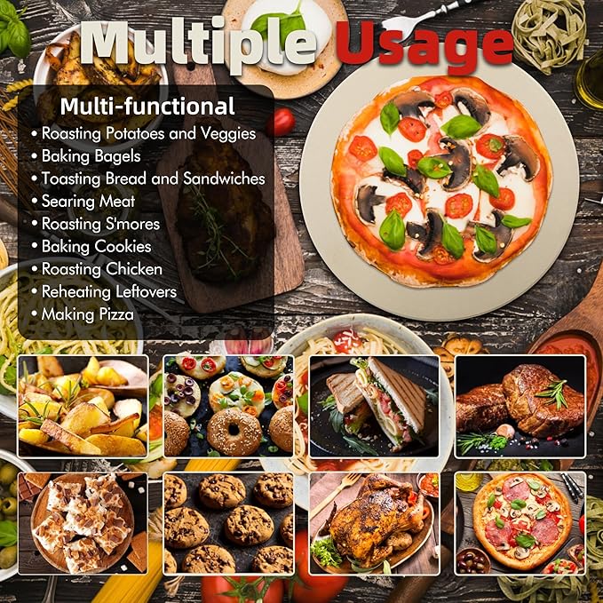 16" Round Pizza Stone, Heavy Duty Cordierite Pizza Pan for Grilling & Pizza Oven, High Temperature Resistant Baking Stone for Pizza, Bread, Meat and More