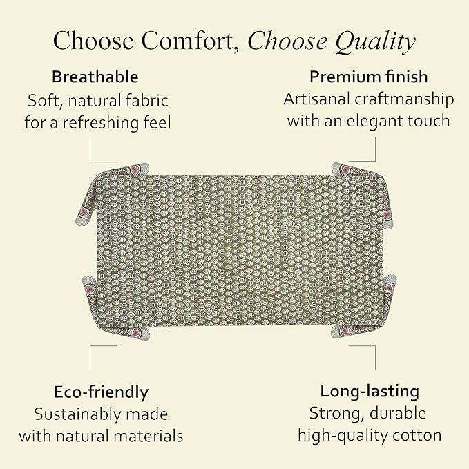 CPC Tablecloth 100% Cotton 70x108 Inch Indian Block Print Easter RectangleTable Cover, Table Cloth for Weddings, Parties- Jade Green 8-Seater