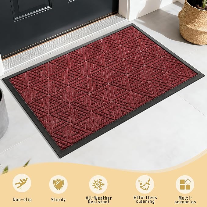 Yimobra Large Door Mat 36x24, All-Weather Waterproof Non-Slip Welcome Matt Outdoor, Heavy Duty Non Slip Doormat for Entryway for Patio and Garage Indoor, Easy Clean, Black Red
