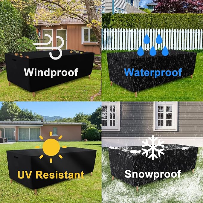 Tempera Patio Furniture Cover,Outdoor Table And Chair Covers Waterproof, Outdoor Dining Set Cover,Heavy Duty Rectangle Patio Furniture Covers,74''L x 47''W x 27.8''H,Black