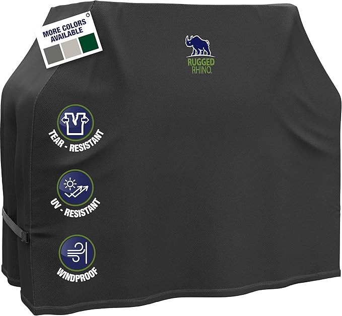 RUGGED RHINO 52 Inch Heavy Duty Grill Cover for Outdoor Grills, All Season Three Layer Waterproof UV Resistant Windproof Gas BBQ Covers, Compatible for Weber Char-Broil Pit Boss Traeger and More Black