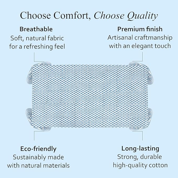CPC Tablecloth 100% Cotton 70x108 Inch Indian Block Print Rectangle Table Cover, Blue Table Cloth for Weddings, Spring/Summer, Barbeque - Apatite Blue