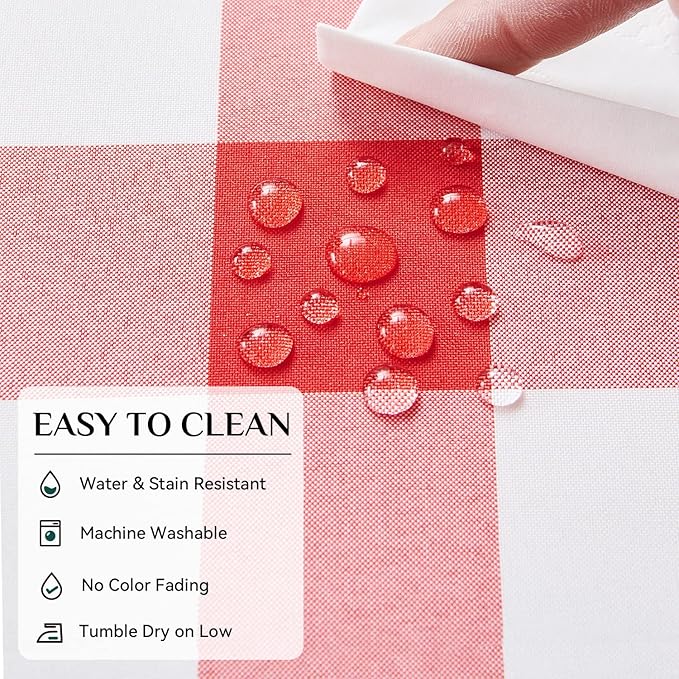 Softalker Gingham Checkered Tablecloth Rectangle - Outdoor Waterproof Buffalo Plaid Table Cloth, Stain Resistant Washable Table Cover for Picnic, Camping, Dining - Red and White, 60 x 120 Inch