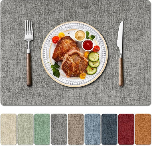 Faux Leather Heat Resistant Placemats Set of 8 – Waterproof Oilproof Wipeable Dining PU Vinyl Place Mat Easy Clean Table Mats for Kitchen/Dining/Party/Holiday, Light Grey