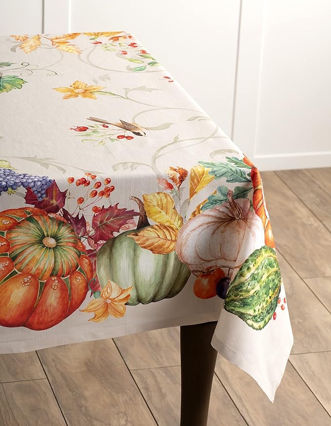 Maison d' Hermine Table Cloth Rectangle Table 100% Cotton 70 x 120 Inches Fall Tablecloth Reusable Everyday Use for Thanksgiving Christmas Decorations Dining Farmhouse Party (Lumina)