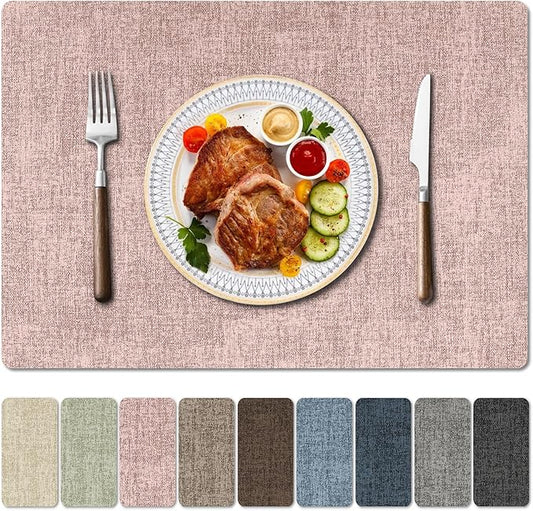 Faux Leather Heat Resistant Placemats Set of 4 – Waterproof Oilproof Wipeable Dining PU Vinyl Place Mat Easy Clean Table Mats for Kitchen/Dining/Party/Holiday, Pink