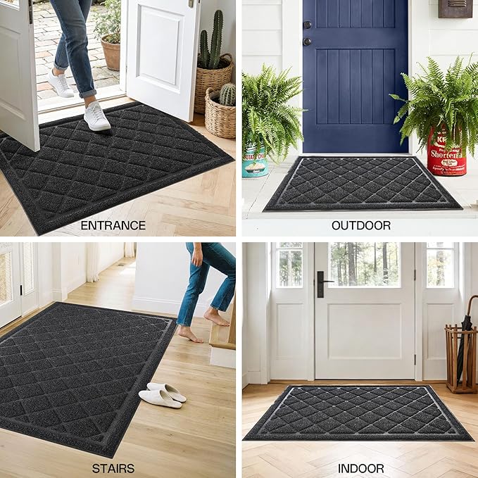 Front Door Mat Indoor Outdoor Entrance, 36" x 60" All-Season Heavy Duty Waterproof Doormat, Non-Slip Absorbent Entryway Mat, Easy to Clean, Low Profile Commercial Floor Mat for Indoor Outdoor