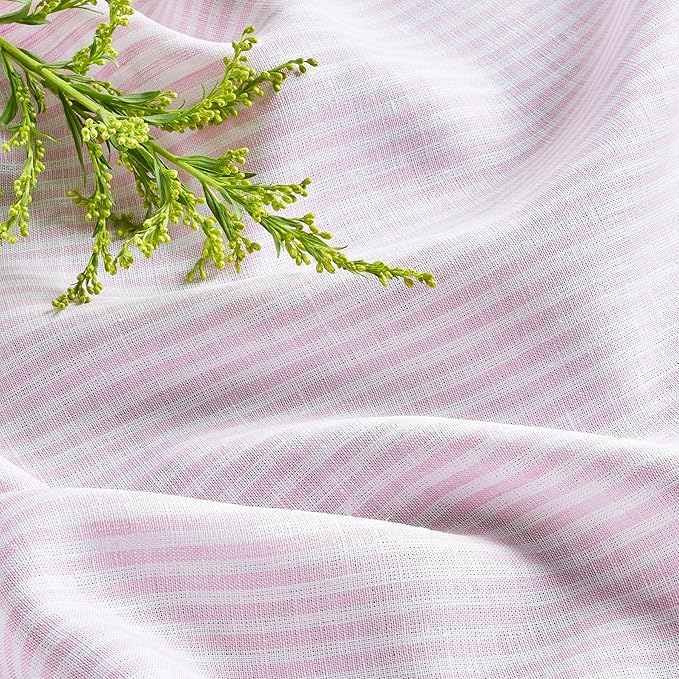 Solino Home Linen Striped Table Runner 36 Inches - Narrow Stripe, 100% Pure Linen Pink and White Small Table Runner 14 x 36 Inch Ideal for Dresser and Coffee Tables, Valentines, Spring, Easter
