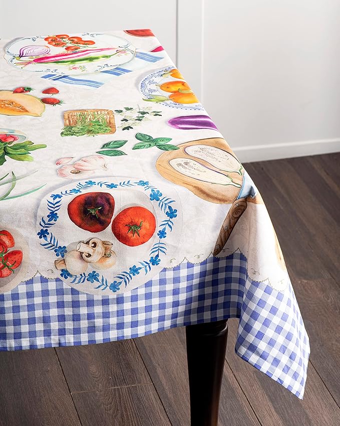 Maison d' Hermine Table Cloth Rectangle Table 100% Cotton 70 x 90 Inches Tablecloth Reusable Decorative Everyday Use for Dining Room, Farmhouse, Home, Party, Festive & Wedding Spring Summer - Gourmand