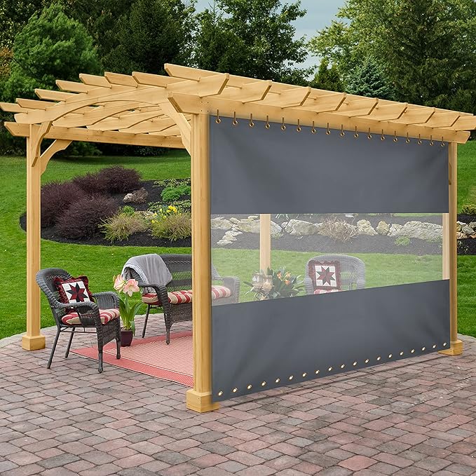 Covers & all Outdoor Clear Panel Curtain, 12 oz Vinyl Outdor Curtains for Patio, Waterproof & Weather Resistant Tarp with Brass Grommets for Pergola, Porch, Gazebos, Balcony (9' H x 15' W, Gray)
