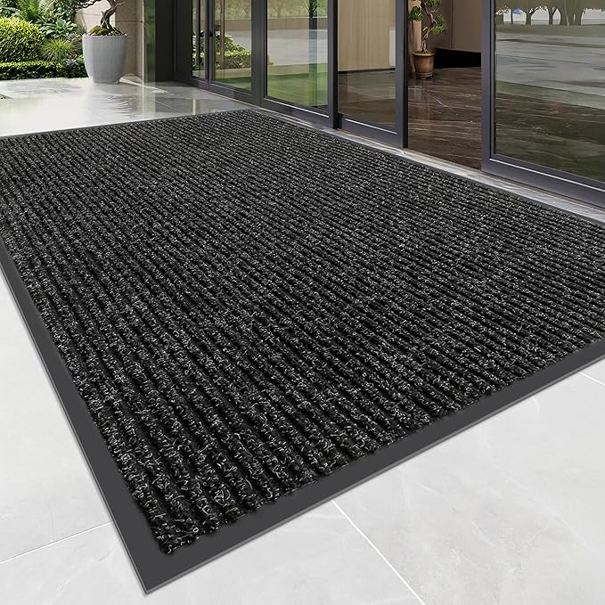 Front Door Mat, Heavy Duty Indoor Outdoor Doormat for Entryway, 72" x 36" Low Profile Outdoor Mats for Home Entrance, Stain and Fade Resistant Welcome Mat for High Traffic Area, Black