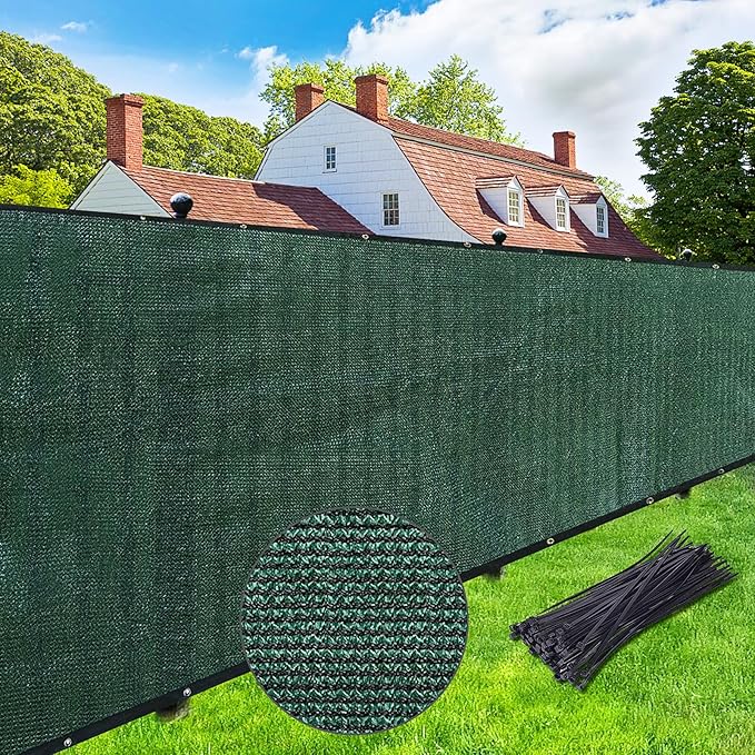 UPGRADE Privacy Screen 4' x 25' Fence Commercial Shade Cover with Brass Grommets Heavy Duty Perfect for Outdoor Back Yard, Dark Green, Customizable