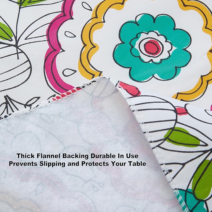 Newbridge Shabby Chic Lily Print 52 x 70 Inch Rectangle Vinyl Flannel Backed Tablecloth, Pink Yellow and Green Lily Indoor and Outdoor Waterproof Vinyl Table Cover for Spring Holiday Party