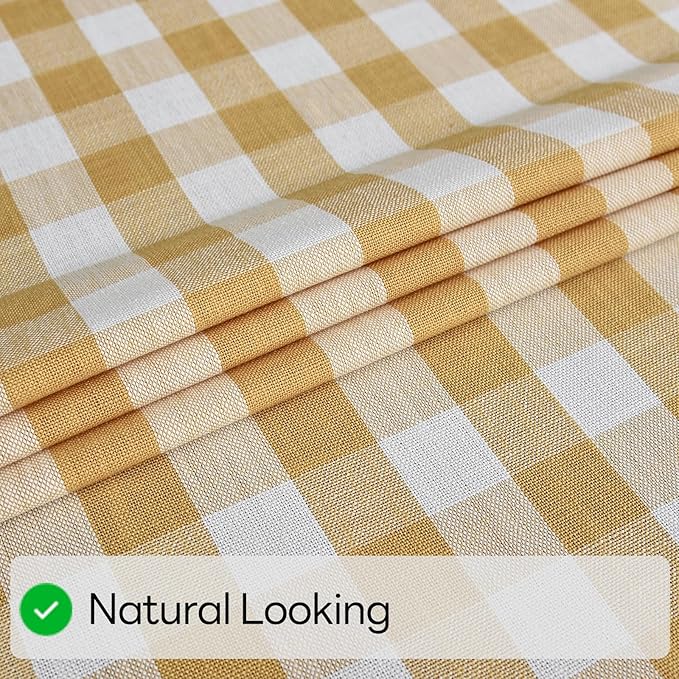 Gingham Table Cloth for Square Tables Yellow Checkered Plaid Tablecloth Heavy Duty Cotton Blend Washable & Wrinkle Table Cover for Outdoor Kitchen Dining Picnic Camping (52x52 Inch)