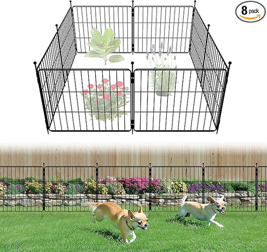 FXW Decorative Garden Fence for Yard - 20in(H) x 14.8ft(L) 8 Panels - Metal Fencing Panels - Animal Barrier Border for Dogs & Rabbits, Flower & Plant Edging