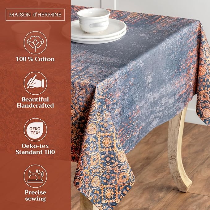 Maison d' Hermine Table Cloth Rectangle Table 100% Cotton 70 x 140 Inches Fall Tablecloth Reusable Everyday Use for Thanksgiving Christmas Decorations Dining Farmhouse Party (Imperfection)