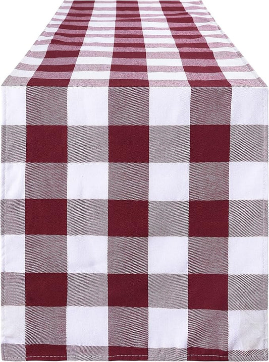 Tosewever Buffalo Check Plaid Farmhouse Table Runner, Cotton Polyester Blend Classic Family Dinner Table Runners for Indoor Outdoor Parties Events Home Decoration (Red and White, 14 x 72 Inch)