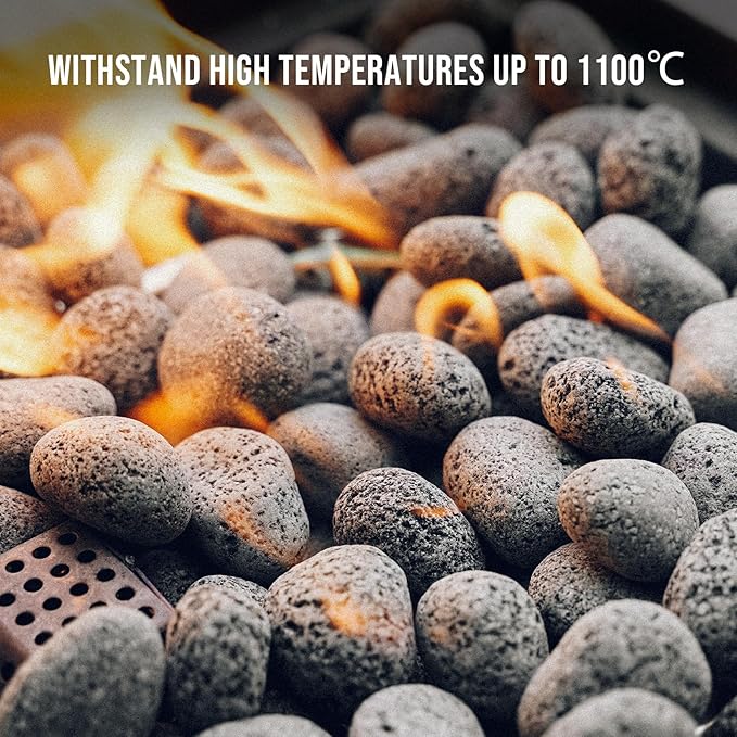 Skyflame 1/2-1 Inch Natural Tumbled Stones, Round Lava Rock Pebbles for Indoor Outdoor Gas Fire Pit | Fireplaces | Garden Landscaping Decoration | Cultivation of Potted Plants | 15 Pounds