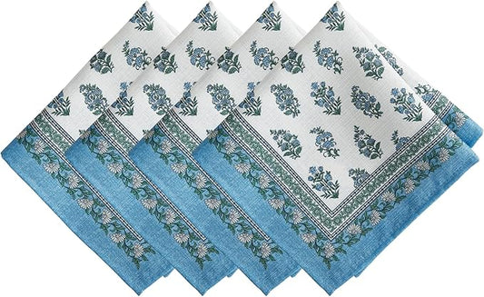 Elrene Home Fashions Tropez Paisley Block Print Coastal Stain & Water Resistant Indoor/Outdoor Cloth Dinner Napkins, Set of 4, 17"x17"