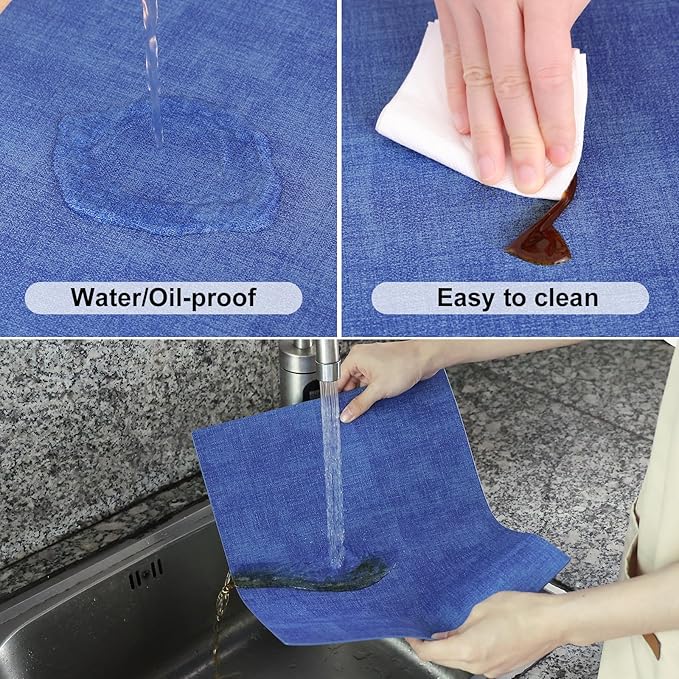 Homaxy Faux Leather Heat Resistant Placemats for Dining Table Set of 8, Waterproof Wipeable Washable PU Table Mats, Easy to Clean Anti-Slip Place Mats, 11.8" x 17", Sea Blue