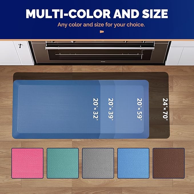 FEATOL Anti Fatigue Mat for Standing, 9/10 Extra Thick Ergonomic Standing Desk Mat, Comfort & Durable Memory Foam Standing Mat at Home,Office All Day (20" x 59", Blue, 1PC)