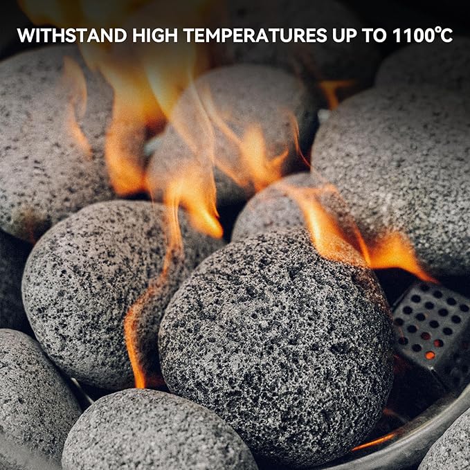 Skyflame 3-5 Inch Round Lava Rock Pebbles, 15 Pounds Black Natural Tumbled Stones for Indoor Outdoor Gas Fire Pit|Fireplaces|Garden Landscaping Decoration| Cultivation of Potted Plants