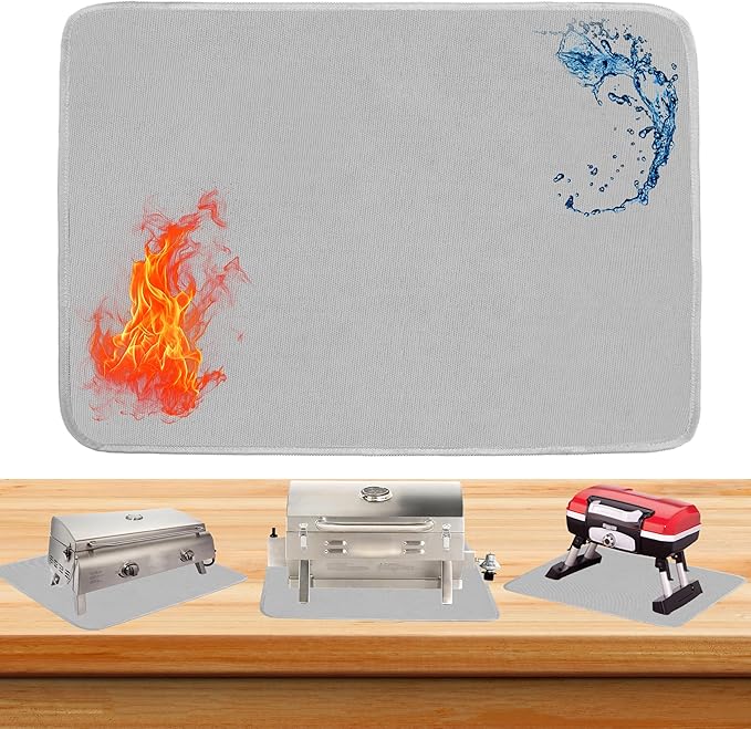 Gray 24x36 Inchs Heat Resistant Mat for Outdoor Grill Table,Fireproof Under Blackstone Griddle BBQ Mat,Air Fryer Mat,Indoor Fireplace Mat, Protect Your Table and Outdoor Grill Table（0.04in Thickness）