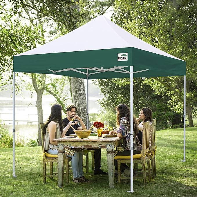 Eurmax USA New 10x10 Pop Up Canopy Replacement Canopy Tent Top Cover, Instant Canopy Top Cover ONLY, Choose 30 Colors,Bonus 4PC Pack Weight Bag (White&Forest Green)