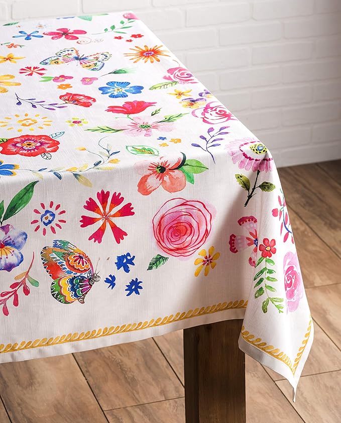 Maison d' Hermine Table Cloth Rectangle Table 100% Cotton 60 x 108 Inches Tablecloth Reusable for Dining Room, Farmhouse, Home, Party, Festive & Wedding Spring Summer - Happy Florals - Sweety
