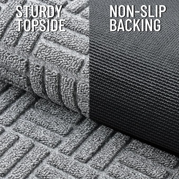 OLANLY Front Door Mat Outside Entrance 29.5x17, Absorbent, Heavy Duty Natural Rubber Doormat Indoor Outdoor, Non-Slip, Stain and Fade Resistant, Low Profile Floor Mat for Entryway, Charcoal Gray