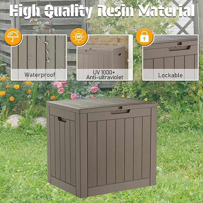 NUNU LAB 35 Gallon Outdoor Storage Box Waterproof, Outside Package Delivery Deck Boxes with Lockable Lid, Backyard Storage Bin For Garden Tools, Patio Cushions Accessories, Gray