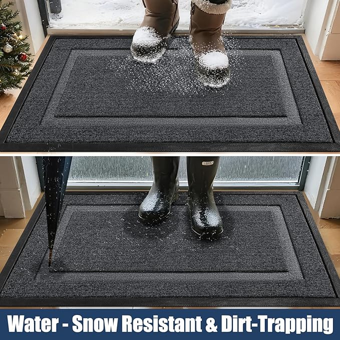 Extra Large Front Door Mat Outside Entrance Indoor Doormat, 60" x 34" Outdoor Mats For Patio Waterproof, Outdoor Door Mats For Outside Entry, Indoor Rugs for Entryway, Sturdy Natural Rubber, Drak Gray