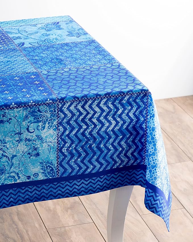 Maison d' Hermine Table Cloth Rectangle Table 100% Cotton 60 x 90 Inches Tablecloth Reusable Decorative for Dining Room, Farmhouse, Home, Party, Festive & Wedding Spring Summer - Indigo Love