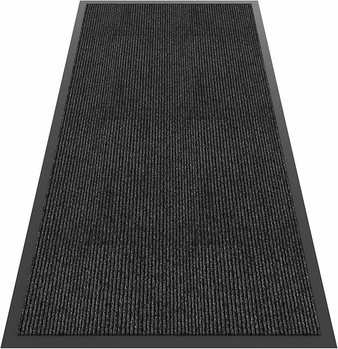 Front Door Mat, 4'x8' Indoor Outdoor Door Mat, Commercial Industrial Entrance Doormat, Heavy Duty Welcome Mat, Rubber Backing Non Slip Doormat for Entryway, Grey