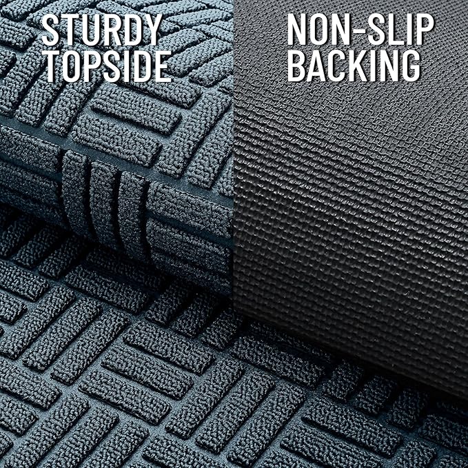 OLANLY Front Door Mat Outside Entrance 29.5x17, Absorbent, Heavy Duty Sturdy Natural Rubber Doormat Indoor Outdoor, Non-Slip, Stain and Fade Resistant, Low Profile Floor Mat for Entryway, Lake Blue