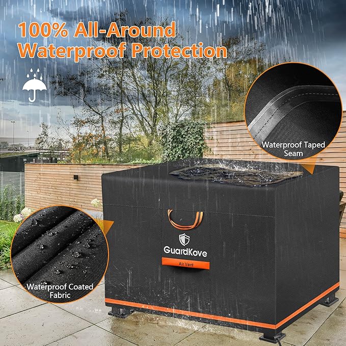 [Upgraded 1000D Heavy Duty Fabric] 28” Fire Pit Cover Square for 25”- 28” Fire Pit/Table, Waterproof Tear & Fade Resistant Firepit Cover with Buckle, Air Vents, Drawstring (28”L x 28”W x 24”H, Black)