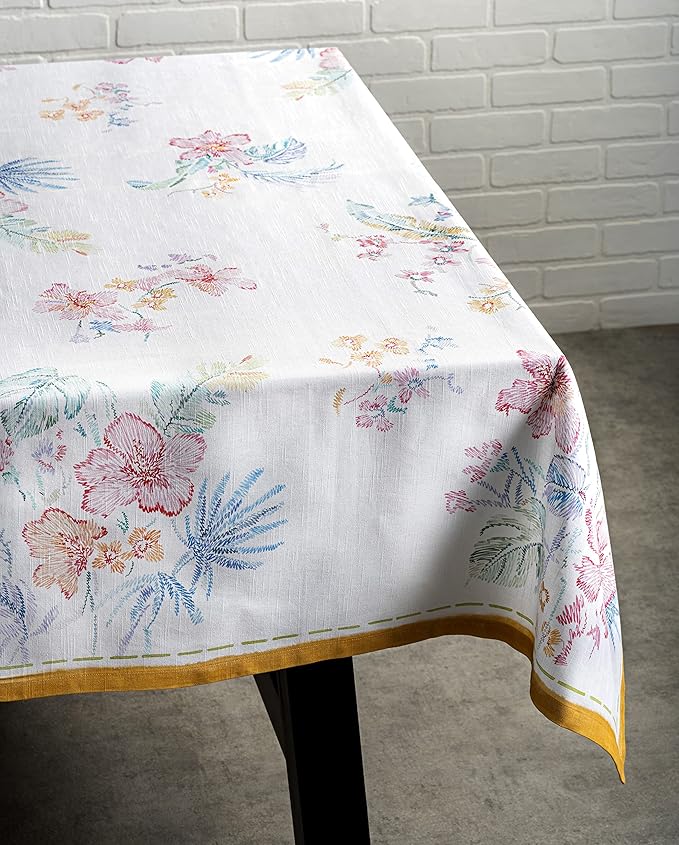 Maison d' Hermine Table Cloth Square Table 100% Cotton 54 x 54 Inches Tablecloth Reusable Decorative for Dining Room, Farmhouse, Home, Party, Festive & Wedding Spring Summer - Paradise Island