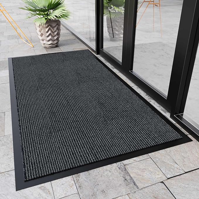 Front Door Mat, 4'x8' Indoor Outdoor Door Mat, Commercial Industrial Entrance Doormat, Heavy Duty Welcome Mat, Rubber Backing Non Slip Doormat for Entryway, Grey