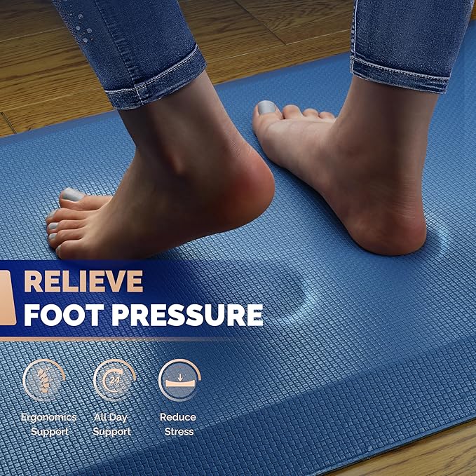 FEATOL Anti Fatigue Mat for Standing, 9/10 Extra Thick Ergonomic Standing Desk Mat, Comfort & Durable Memory Foam Standing Mat at Home,Office All Day (20" x 59", Blue, 1PC)